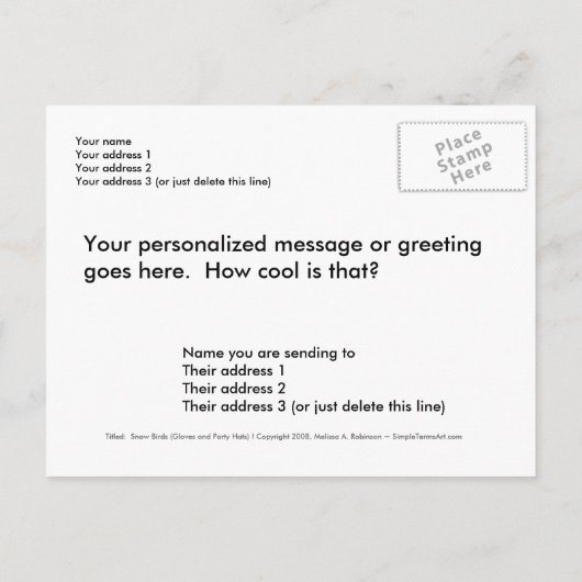 雪鳥の住所カードのカスタム変更 案内ポストカード (裏面)