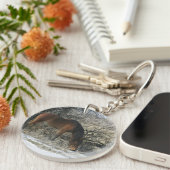 雪1の野生のムスタングの馬 キーホルダー (正面右)