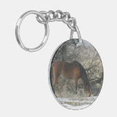 雪1の野生のムスタングの馬 キーホルダー (正面左)