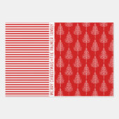 雪、ストライプ雪、木々と希望の赤 ラッピングペーパーシート (正面3)