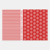 雪、ストライプ雪、木々と希望の赤 ラッピングペーパーシート (正面)