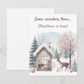 ❄️🎄 雪、トナカイ、クリスマスツリー… クリスマスがきた！ 招待状 (正面/裏面)