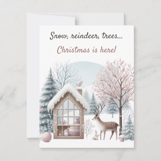 🎄❄️雪、トナカイ、木…クリスマスが来た！ 招待状 (正面)