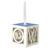 「雪」ヴィンテージアルファベッフランスのトクリスマス キューブオーナメント (裏面アングル)