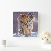 雪、中国のシベリアトラ スクエア壁時計 (ホーム)