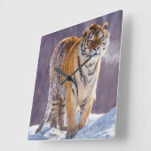 雪、中国のシベリアトラ スクエア壁時計 (傾斜)