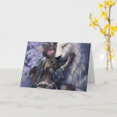 雪+小妖精や小人+女の子+を使って+ライオン カード (黄色い花)