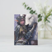 雪+小妖精や小人+女の子+付き+ライオン ポストカード (スタンド正面)