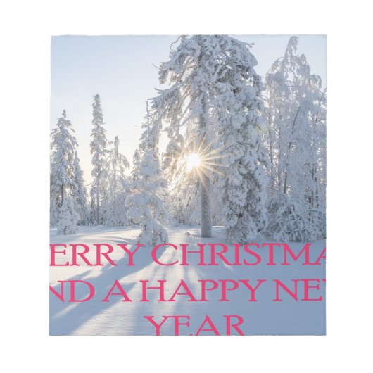 雪、木、太陽、クリスマスの準備 ノートパッド (正面)
