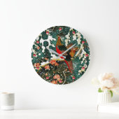 雪、松の木、バラ、日本のな花柄のキジ ラージ壁時計 (ホーム)