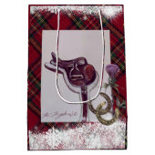 雪、格子及び馬術テーマ ミディアムペーパーバッグ (裏面)