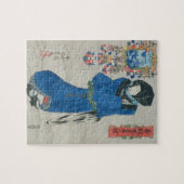 雪(色のwoodblockのプリントの日本のな女性 ジグソーパズル (横)