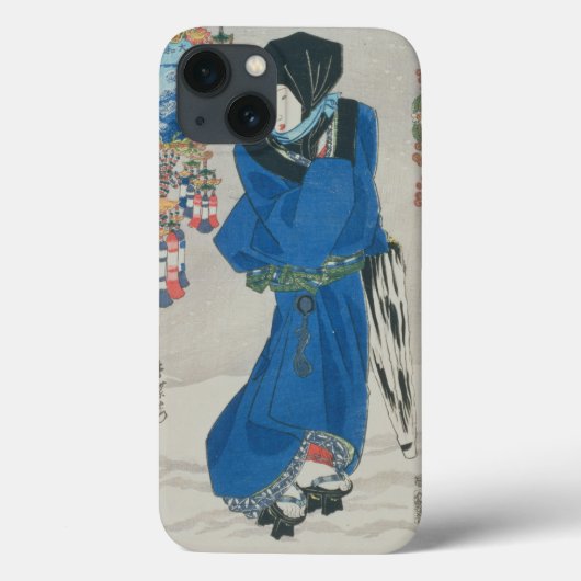 雪(色のwoodblockのプリントの日本のな女性 Case-Mate iPhoneケース (裏面)