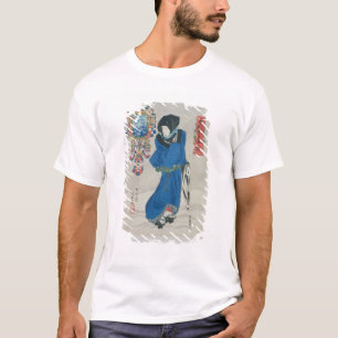 雪(色のwoodblockのプリントの日本のな女性 tシャツ