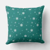 雪、雪の上の雪片パターンティール（緑がかった色）、雪を許可 クッション (裏面)