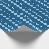 雪、雪片、雪の青のクリスマス紙 ラッピングペーパー (角)
