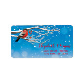 雪，鳥，赤い果実，木の枝 ラベル (正面)