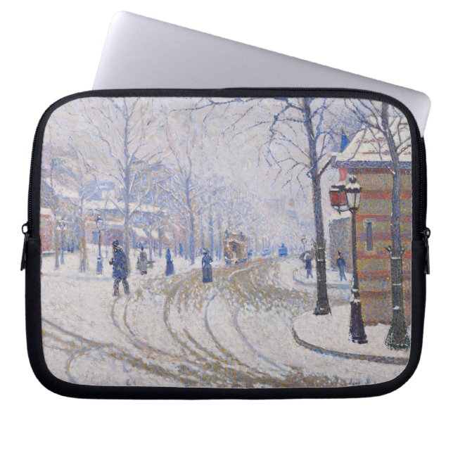 雪、Boulevard de Clichy、パリ1886年 ラップトップスリーブ (正面)