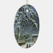 雪- Kawase Hasuiの川瀬巴水のHonmonjiの寺院 セラミックオーナメント (右)