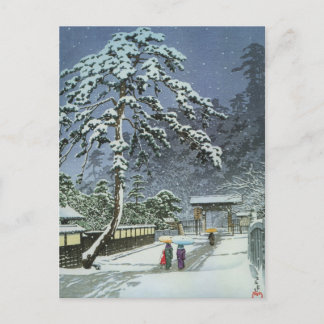 雪- Kawase Hasuiの川瀬巴水のHonmonjiの寺院 ポストカード