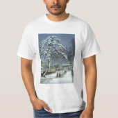 雪- Kawase Hasuiの川瀬巴水のHonmonjiの寺院 Tシャツ (正面)