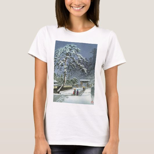雪- Kawase Hasuiの川瀬巴水のHonmonjiの寺院 Tシャツ (正面)