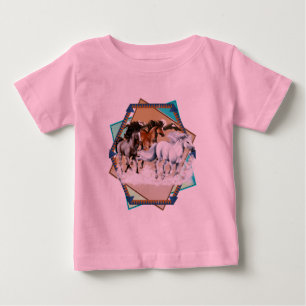 雪BGのTシャツの組み立てられた馬 ベビーTシャツ
