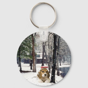 雪Keychainのビーグル犬 キーホルダー