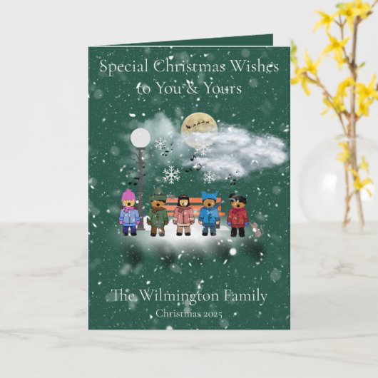 雪Quintet家族の写真クリスマスフォールディング カード (黄色い花)