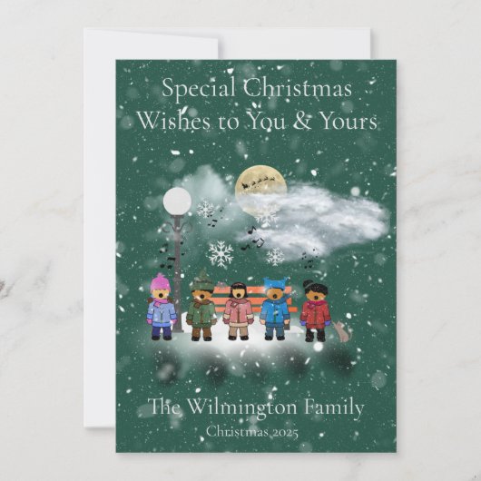 雪Quintet家族の写真クリスマスフラットカード カード (正面)