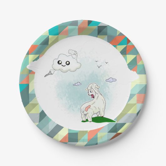 雲おもしろいと羊。雲のように。三角形 ペーパープレート (正面)