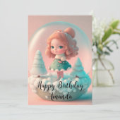 雲おもしろいの上の小さな人形 サンキューカード (スタンド正面)