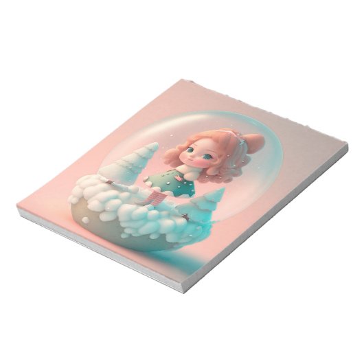 雲おもしろいの上の小さな人形 ノートパッド (回転)