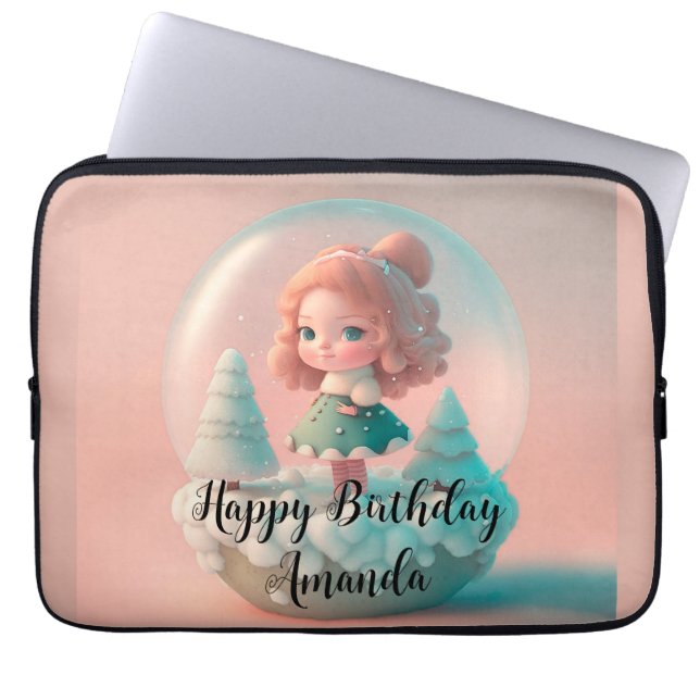 雲おもしろいの上の小さな人形 ラップトップスリーブ (正面)