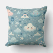 雲お洒落付きスカイパターン、星 – 青 クッション (正面)