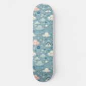 雲お洒落付きスカイパターン、星 – 青 スケートボード (正面)