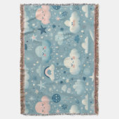 雲お洒落付きスカイパターン、星 – 青 スローブランケット (正面縦)