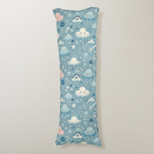 雲お洒落付きスカイパターン、星 – 青 ボディピロー (正面縦)