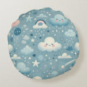 雲お洒落付きスカイパターン、星 – 青 ラウンドクッション (裏面)