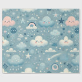 雲お洒落付きスカイパターン、星 – 青 ラッピングペーパー (フラット)