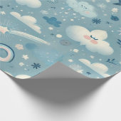 雲お洒落付きスカイパターン、星 – 青 ラッピングペーパー (角)