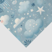 雲お洒落付きスカイパターン、星 – 青 薄葉紙 (詳細)