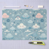 雲お洒落付きスカイパターン、星 – 青 薄葉紙 (クラフト)