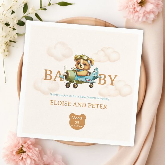 雲お洒落飛行機パイロットテディベア スタンダードカクテルナプキン