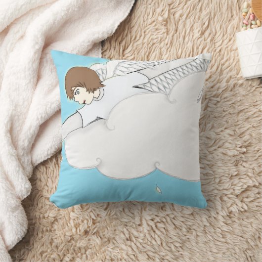 雲から手を差し伸べている日本製アニメの天使の男の子 クッション (ブランケット)