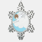 雲から手を差し伸べている日本製アニメの天使の男の子 スノーフレークピューターオーナメント (右)