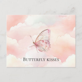 雲かわいらしに浮かぶピンク色の蝶 ポストカード