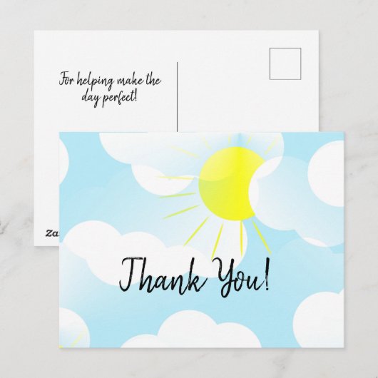 雲が浮かぶ青い夏の空のサンキュー ポストカード (正面/裏面)