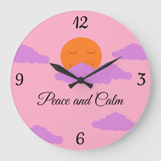 雲で太陽を設定 ラージ壁時計 (正面)