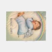 雲で眠る虹の男の赤ちゃんの天使 フリースブランケット (正面(横))